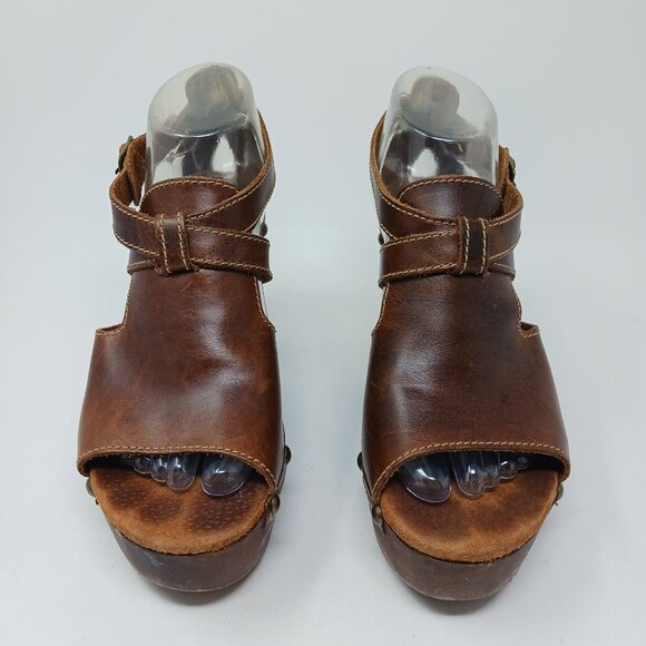 Sbicca UNISON Brown Leather Platform Clog Sandals Size 40 Made in Italy Chunky - Picture 6 of 16